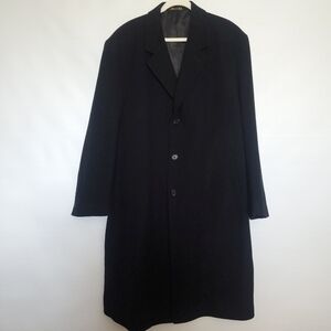 Jacob Siegel Mens Trench Coat Lambswool & Cashmere Winter Fall Black (48R)